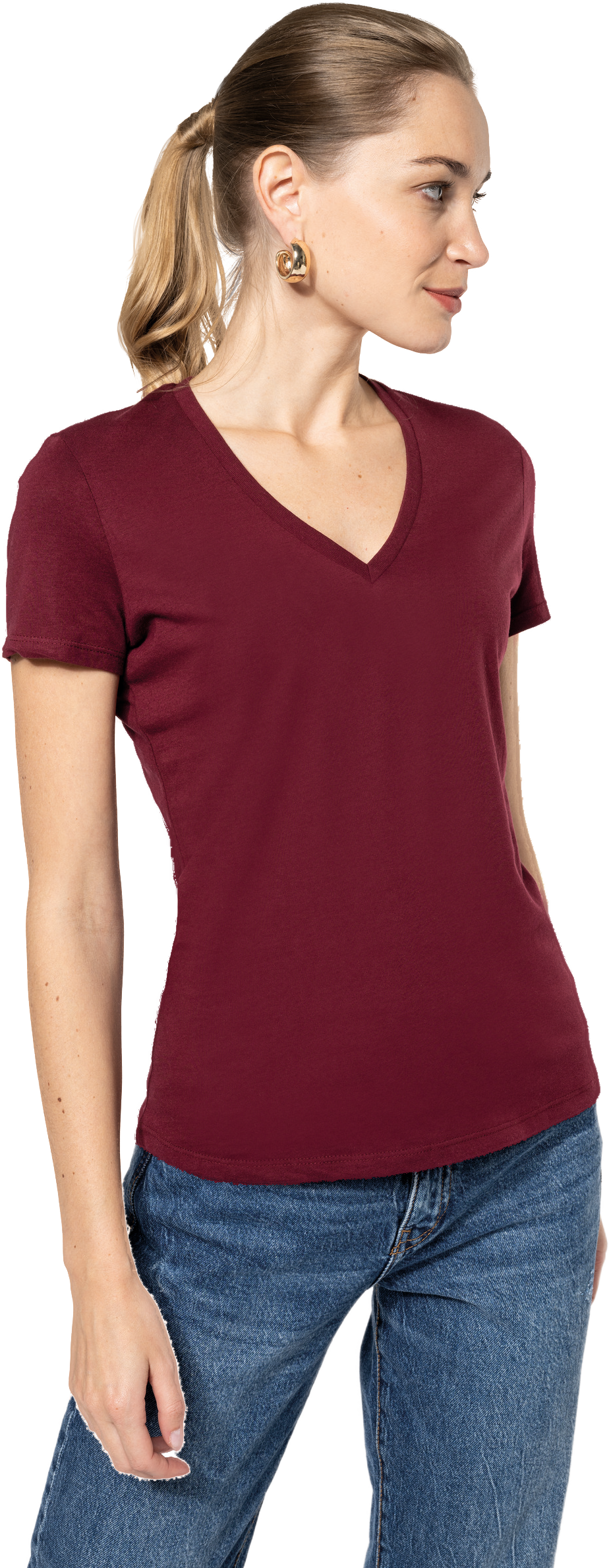 Custom Organic V-Neck T-Shirts Wholesale | Organic Blank, image size:924x2378