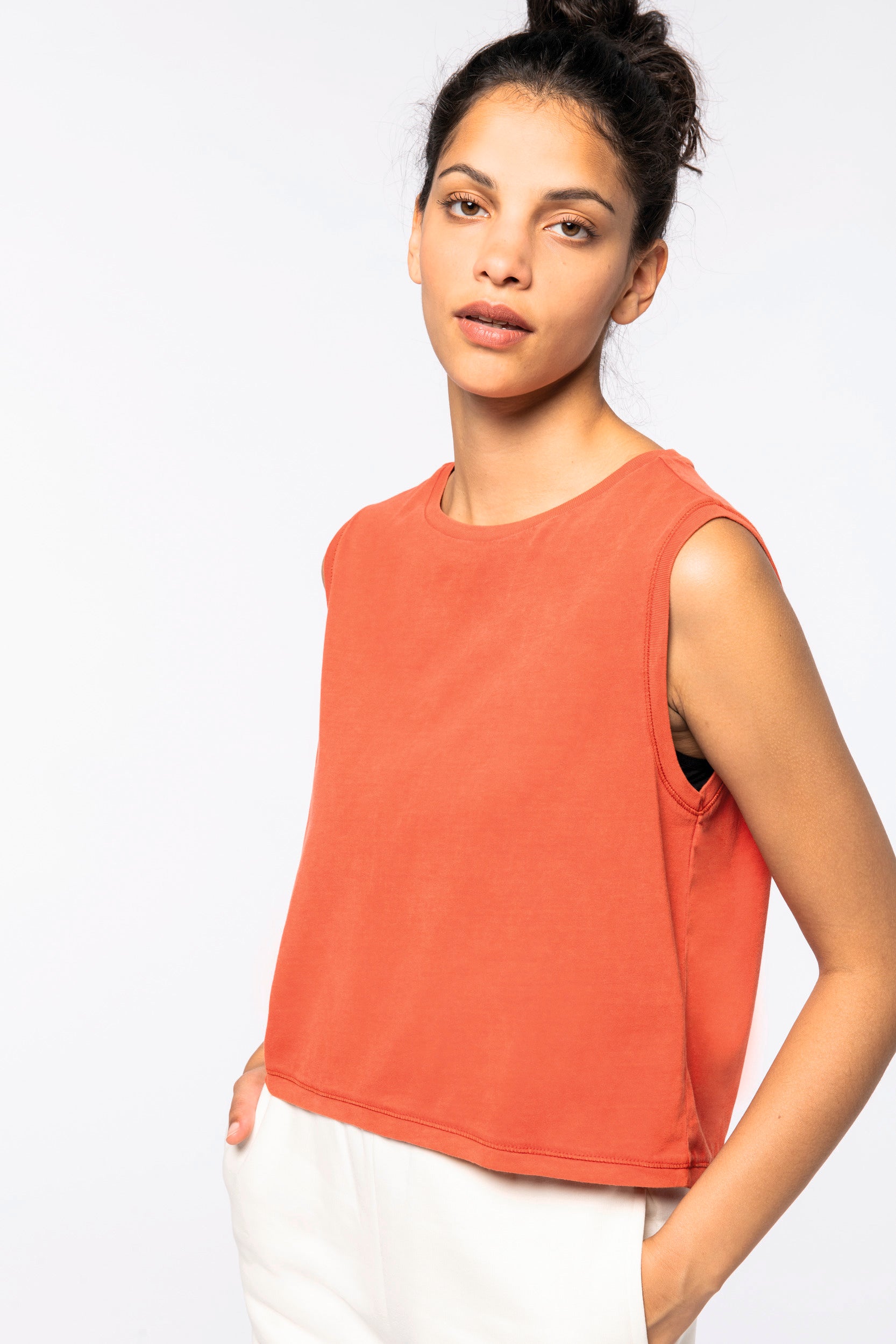 Organic cotton Sleeveless T shirt - Women's Crop Tee - NS342