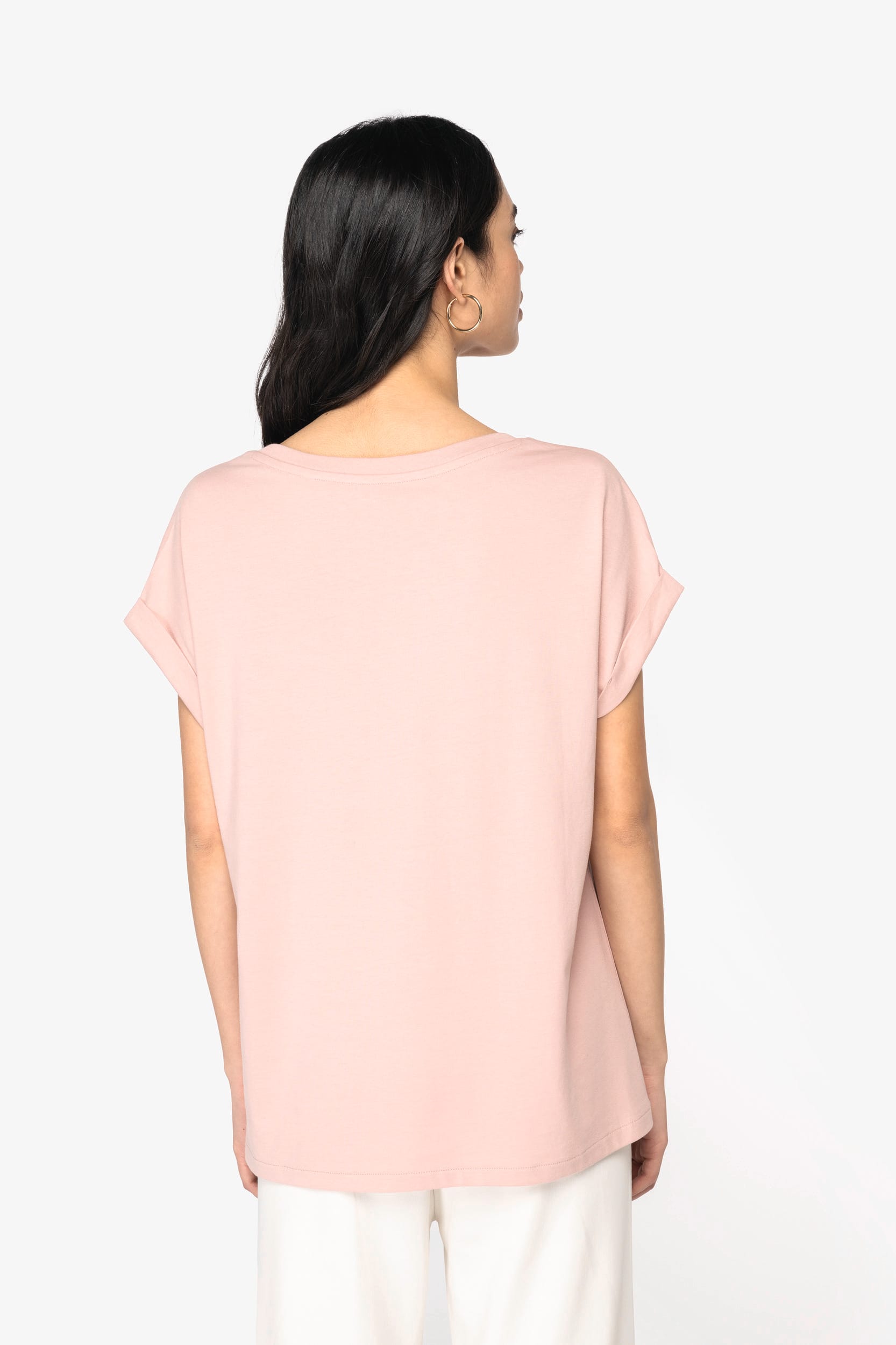 Camiseta de algodón orgánico con mangas enrolladas para mujer – 155 g/m² – NS309