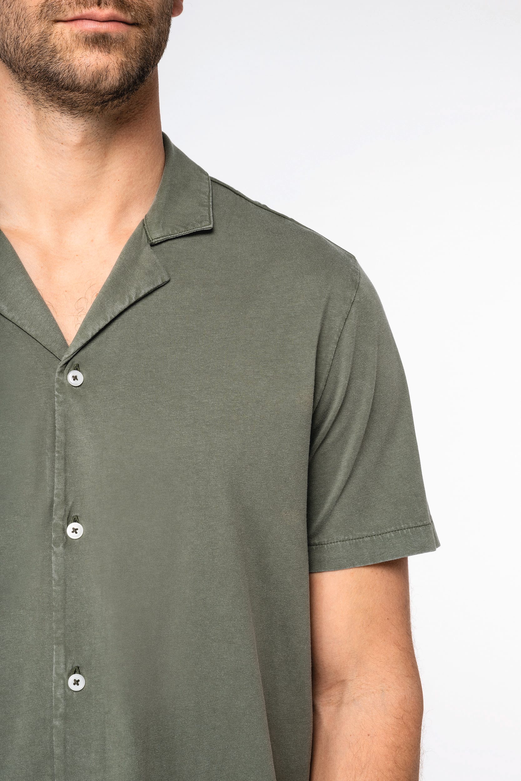 Spasso SP522 - Milieuvriendelijk Heren Jersey Gewassen Effect Bowlingkraag Korte Mouwen Shirt