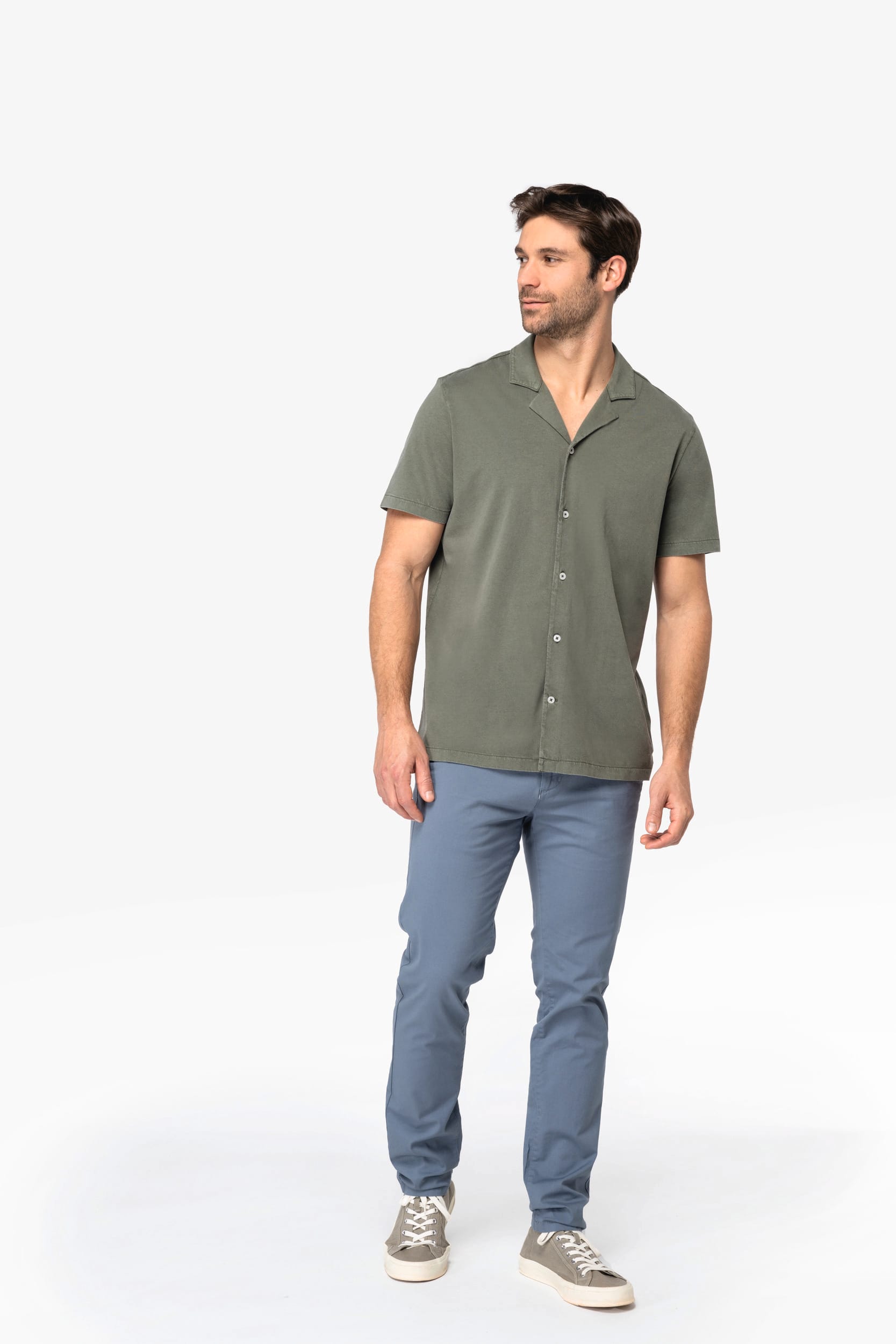 Spasso SP522 - Milieuvriendelijk Heren Jersey Gewassen Effect Bowlingkraag Korte Mouwen Shirt