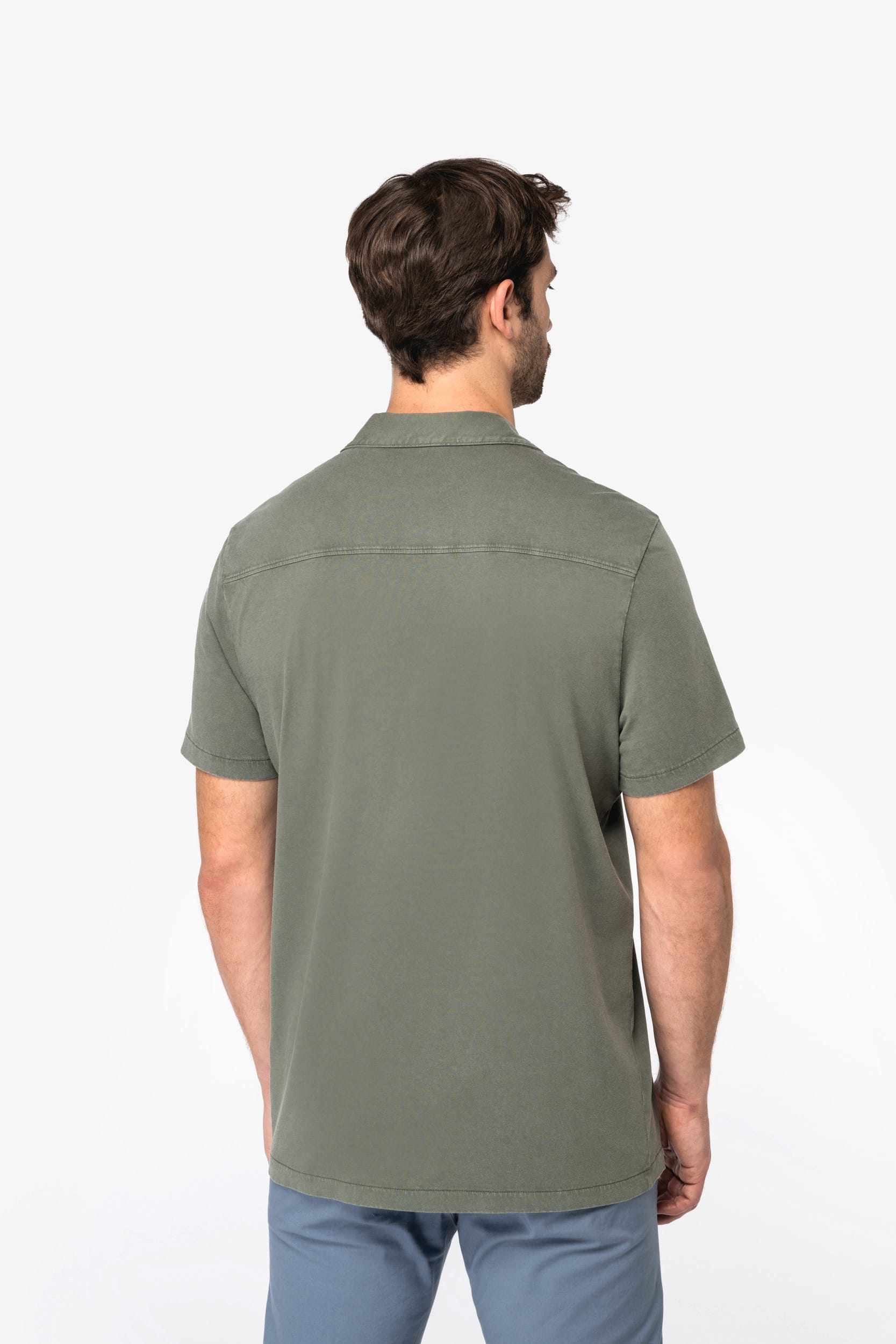 Spasso SP522 - Milieuvriendelijk Heren Jersey Gewassen Effect Bowlingkraag Korte Mouwen Shirt