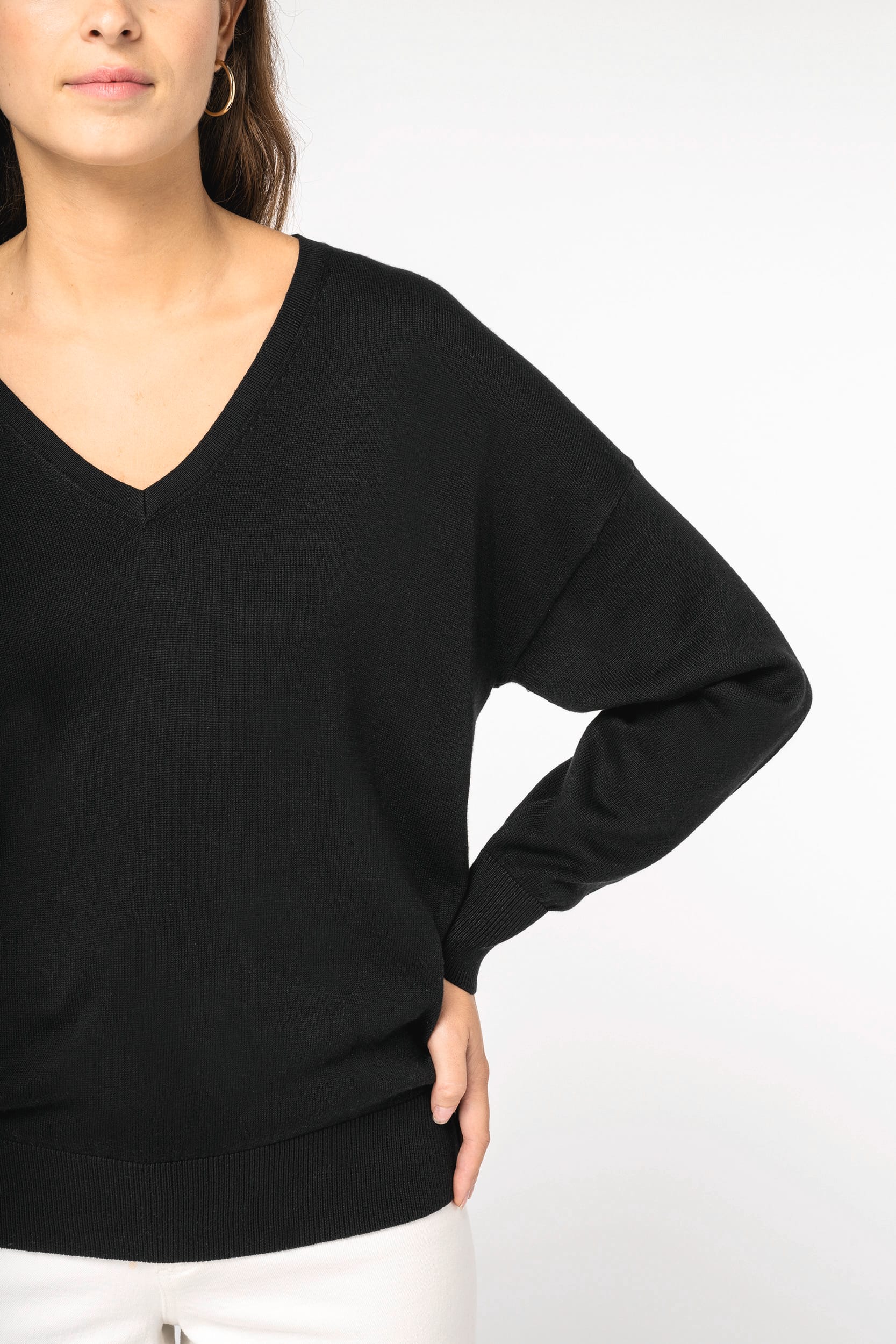 Women’s V-Neck Lyocell & Organic Cotton Sweater – 250 g/m² | SP921