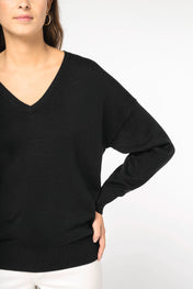 Women’s V-Neck Lyocell & Organic Cotton Sweater – 250 g/m² | SP921