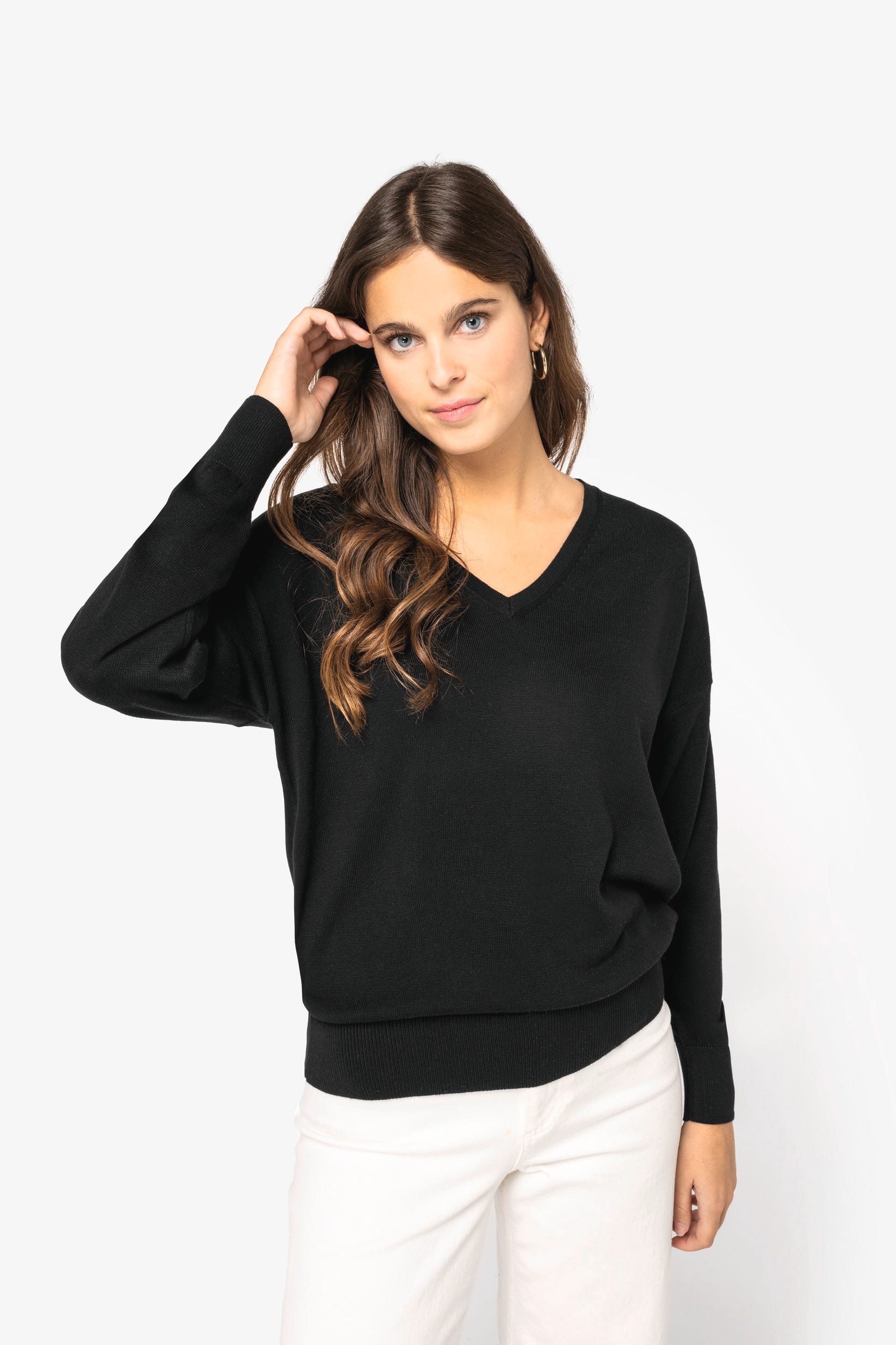 Women’s V-Neck Lyocell & Organic Cotton Sweater – 250 g/m² | SP921