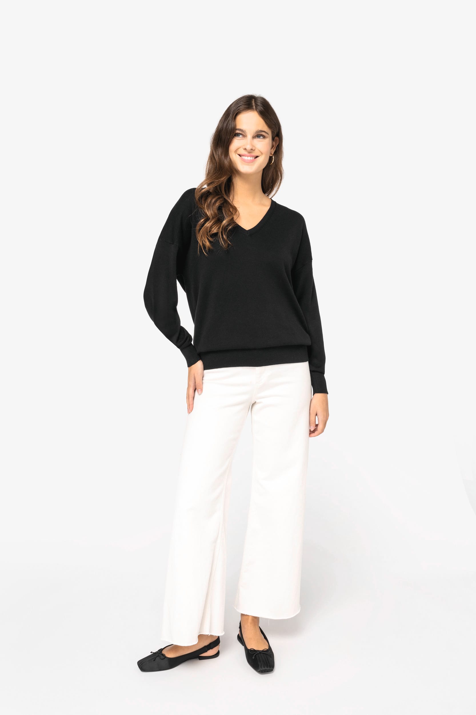 Women’s V-Neck Lyocell & Organic Cotton Sweater – 250 g/m² | SP921