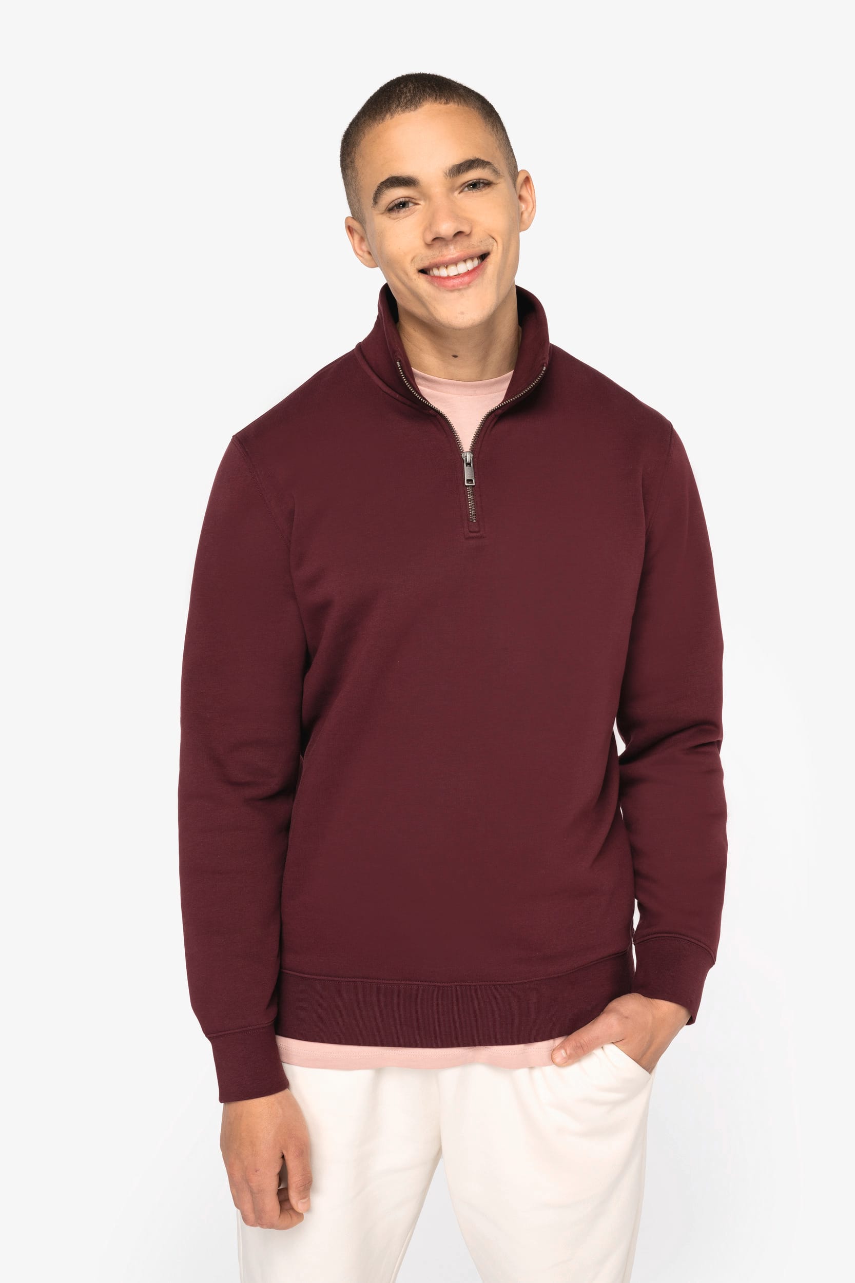 Sudadera de Forro Polar Orgánico para Hombre con Cremallera de Cuarto – 300 g/m² – NS428