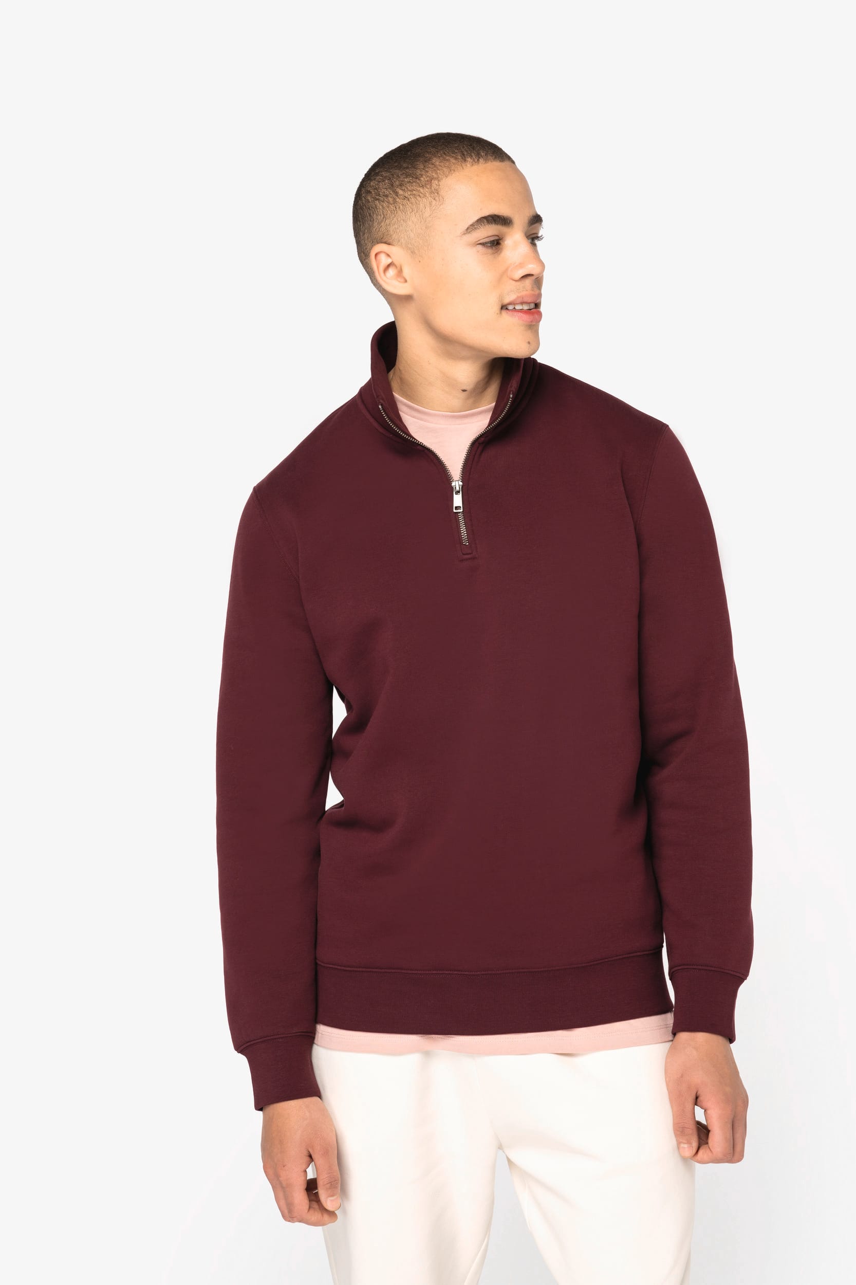 Sudadera de Forro Polar Orgánico para Hombre con Cremallera de Cuarto – 300 g/m² – NS428