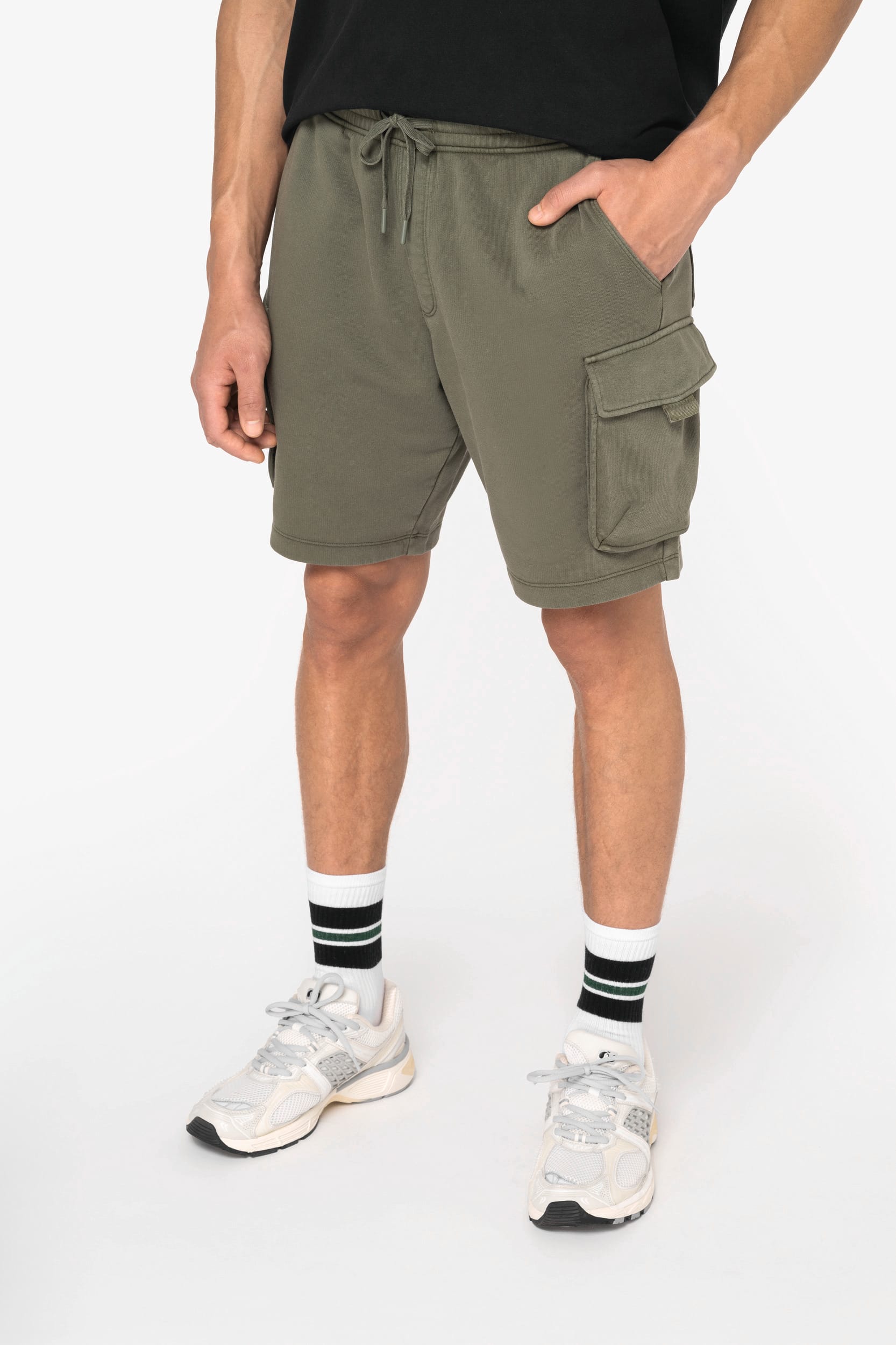 Native Spirit NS717 - Milieuvriendelijke heren cargo shorts van French Terry met gewassen effect