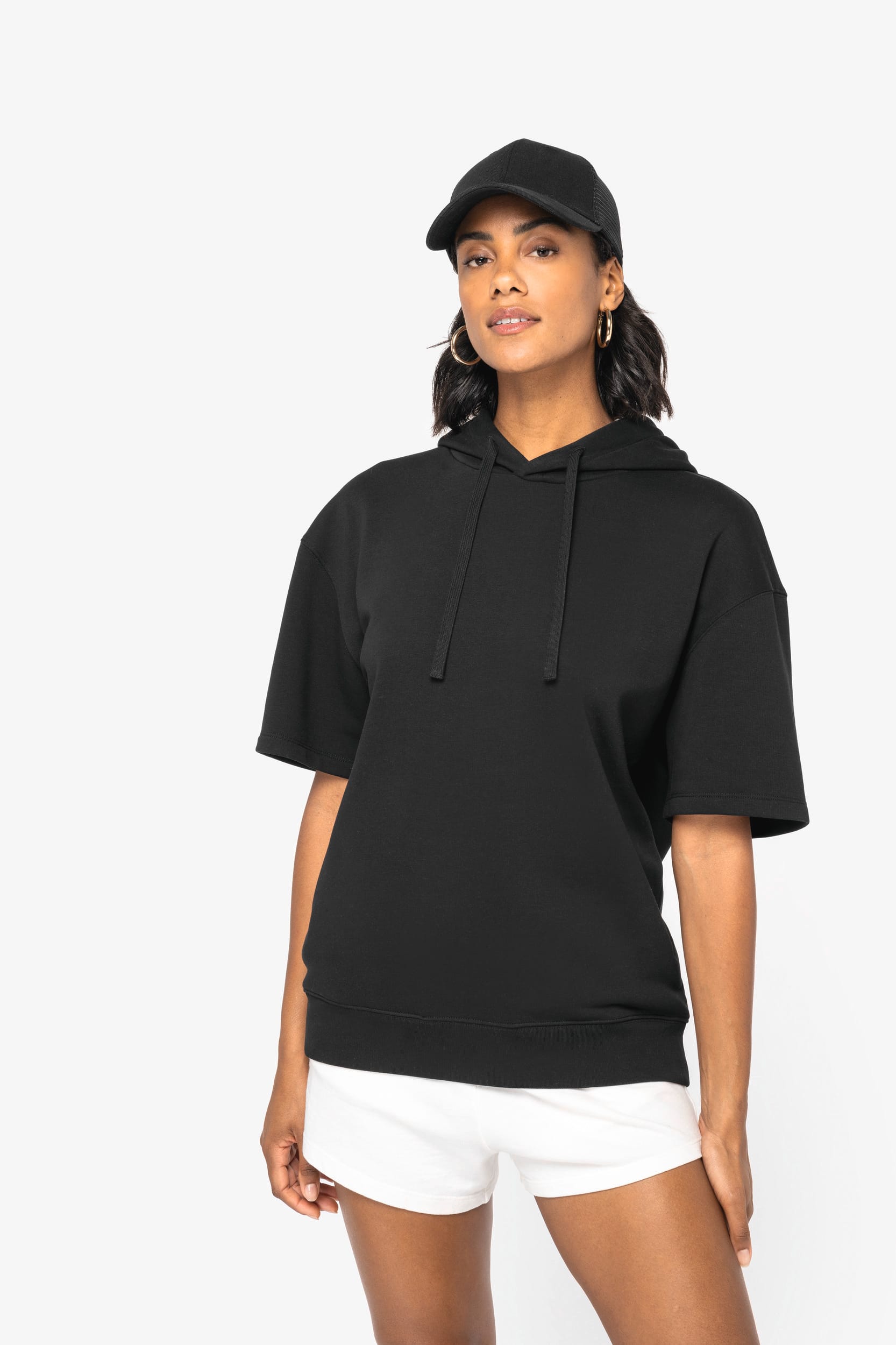 Unisex Kapuzenpullover mit kurzen Ärmeln aus Bio-Baumwolle – French Terry – 300 g/m² – NS406