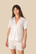 Chemise de bowling à manches courtes pour femme en lin | Spasso - SP523