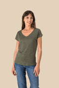 T-shirt femme à col en V en maille de lin | Spasso - SP321