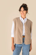 Oversized-Damen-Sherpa-Weste mit Druckknöpfen | Spasso - SP604