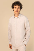 Camisa de corte recto de rayas para hombre de lino | SP525