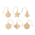 Set of 6 Beech Wooden Christmas Ornaments with Jute Cord | CHRISET CX1495