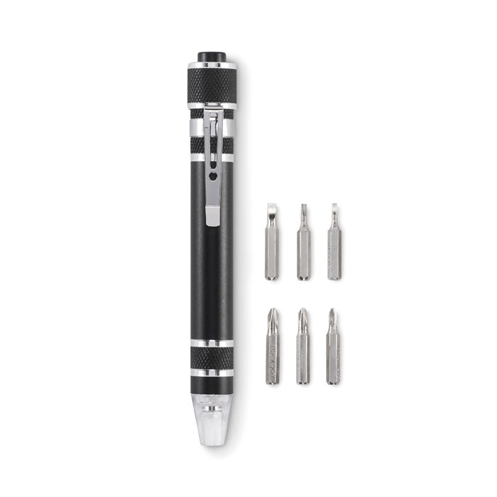 Multi Tool Pen – Recycled Aluminium, Torch & 3 Slotted + 3 Phillips Screwdriver Heads | TUBULAR MO2498