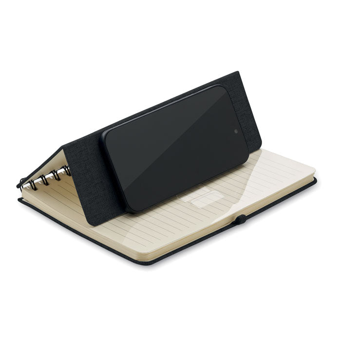 A5 Notebook 600D RPET Hardcover, Smartphone Stand | STRATA MO2522