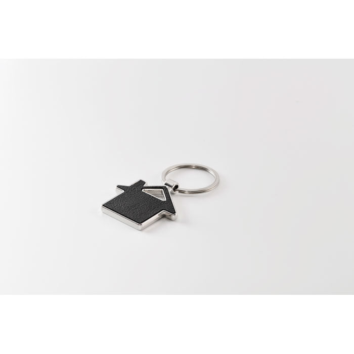 Key Ring House-Shaped Metal with Recycled PU Leather Inlay | LOUSE - MO2538
