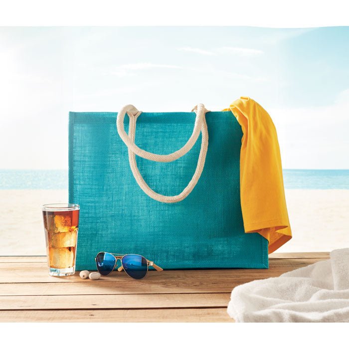 Jute Bag With Cotton Handle - Beach Bag | AURA - MO6443