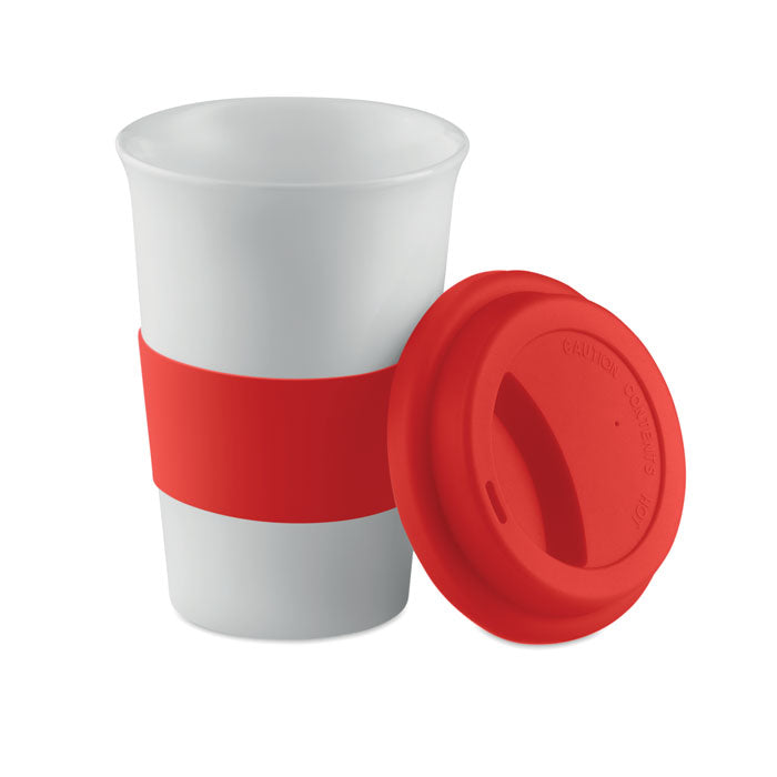 Tasse en céramique avec couvercle et manchon | TRIBECA - MO7683