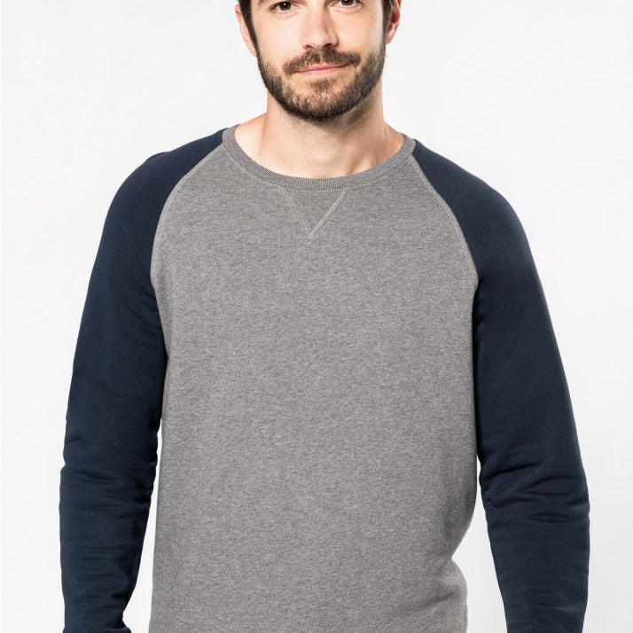 Men's Two-tone Organic Crew Neck Raglan Sleeve Sweatshirt - K491