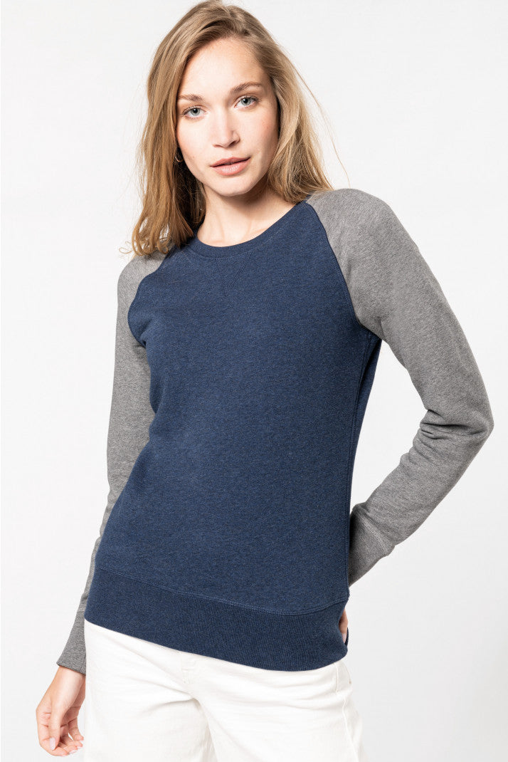 Ladies' Two-tone Organic Crew Neck Raglan Sleeve Sweatshirt - K492
