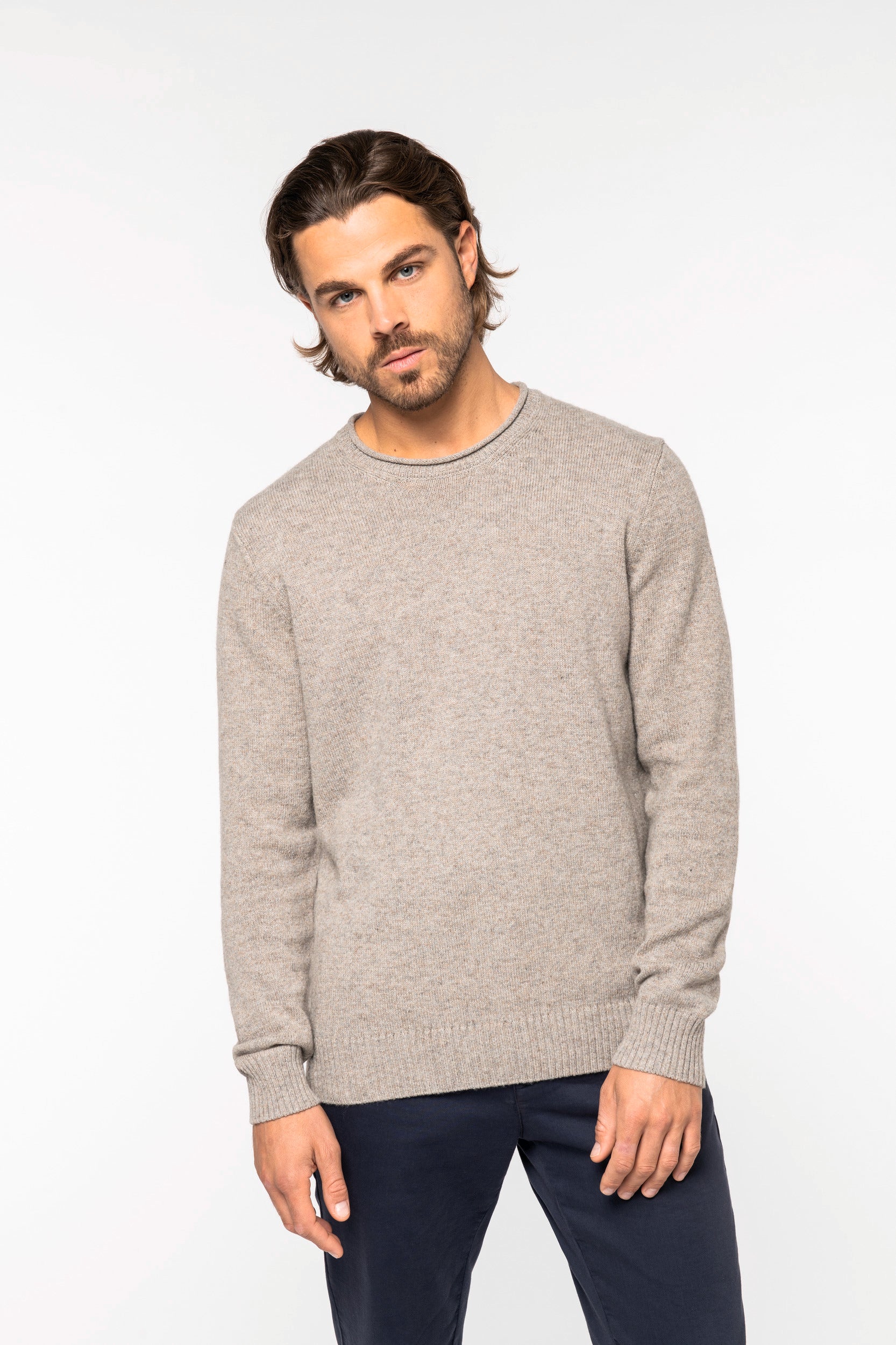 Jersey de lana merino con bordes crudos para hombre - 370 g/m² - NS910