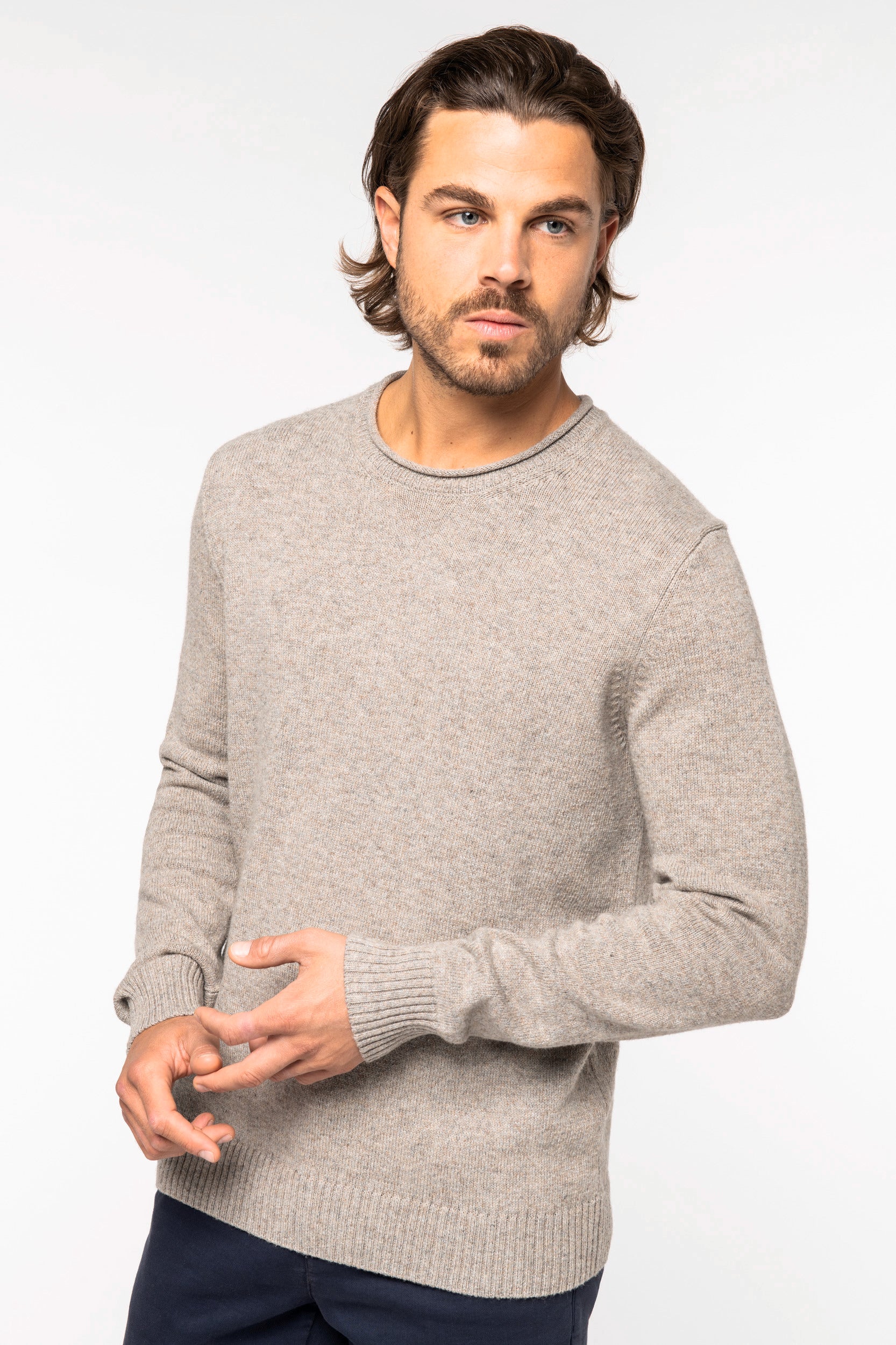 Jersey de lana merino con bordes crudos para hombre - 370 g/m² - NS910