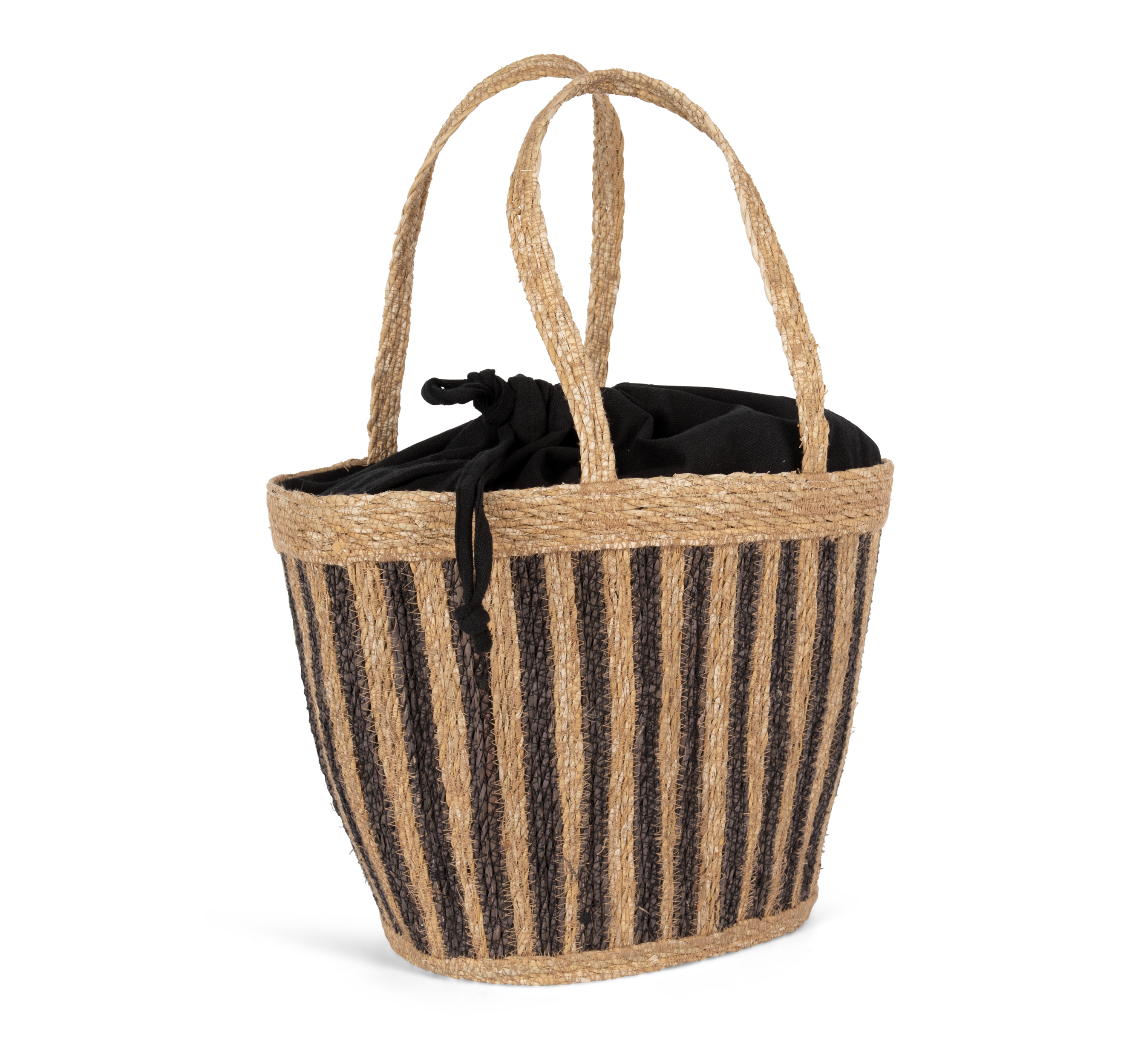 Striped Basket Bag with Drawstring in Seagrass - 26 L | KINS135