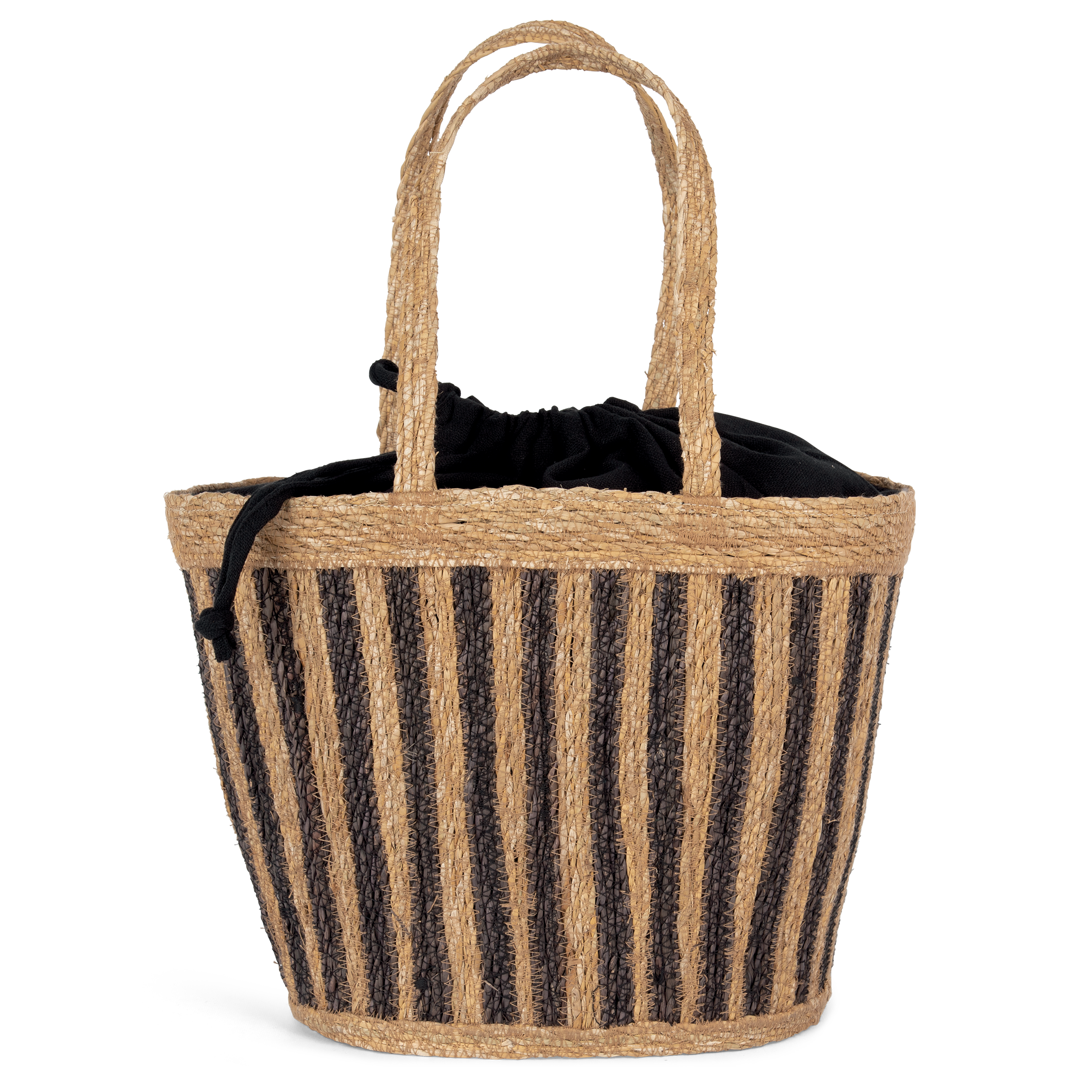 Striped Basket Bag with Drawstring in Seagrass - 26 L | KINS135
