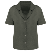 Spasso SP523 - Ladie's Linen Bowling Collar Short-sleeved Shirt