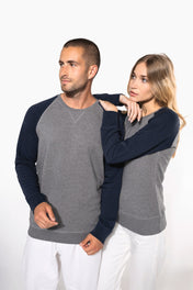 Sweat-shirt à manches raglan bicolore en coton biologique pour homme - K491
