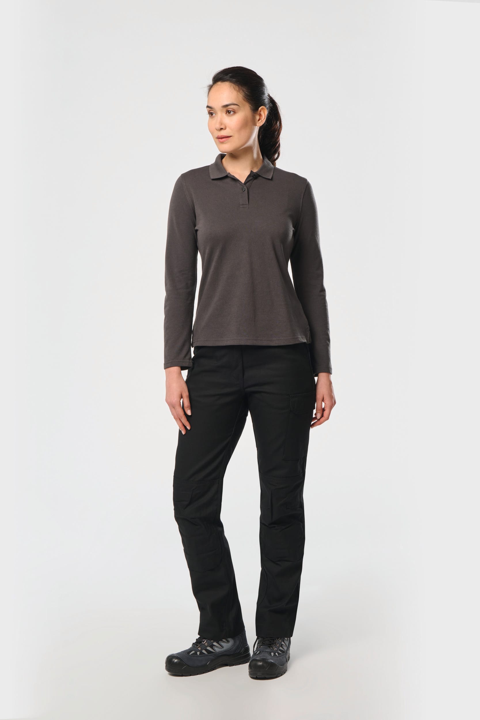 Polo da donna a maniche lunghe in poliestere riciclato e cotone | WK277