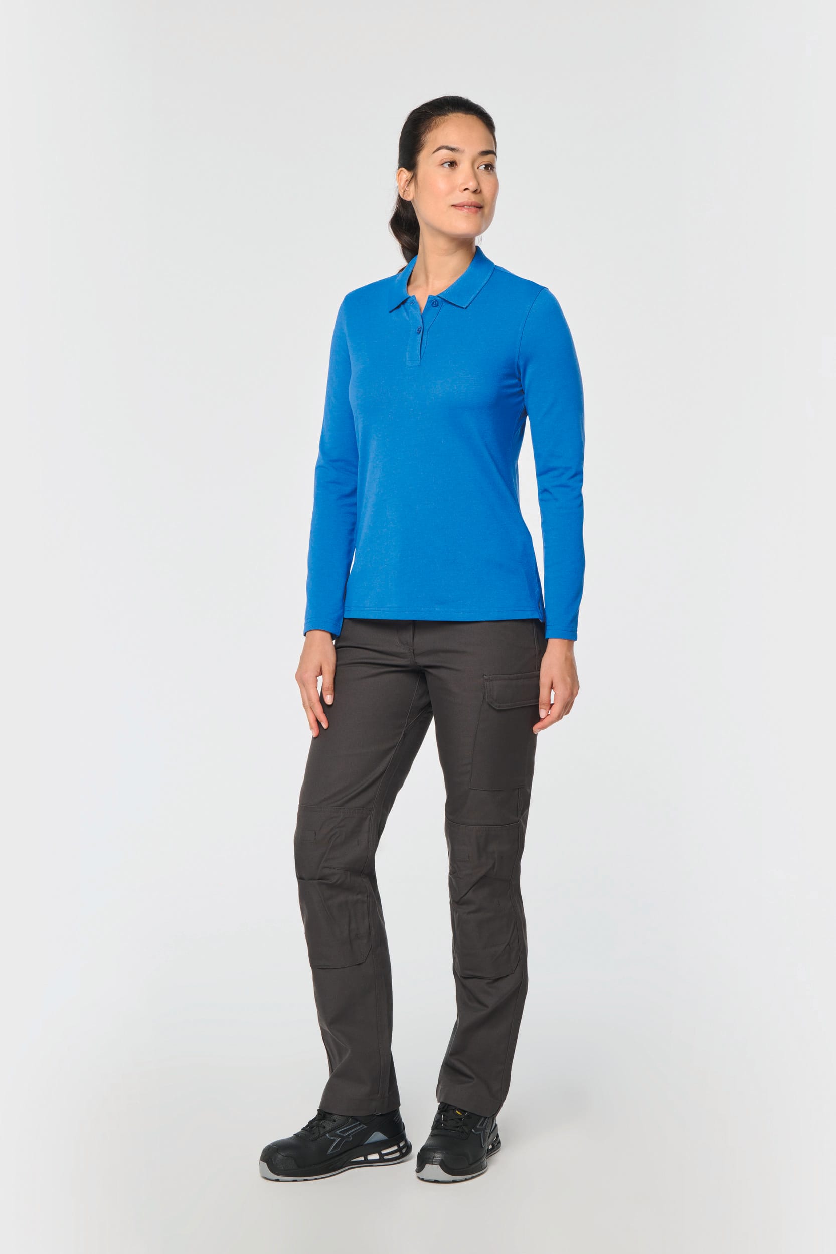 Polo da donna a maniche lunghe in poliestere riciclato e cotone | WK277