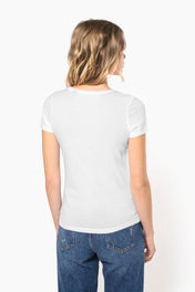 Damen T-Shirt mit kurzen Ärmeln aus Bio-Baumwolle und rohem Halsausschnitt - 110 g/m² - K399