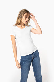 Damen T-Shirt mit kurzen Ärmeln aus Bio-Baumwolle und rohem Halsausschnitt - 110 g/m² - K399