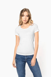 Damen T-Shirt mit kurzen Ärmeln aus Bio-Baumwolle und rohem Halsausschnitt - 110 g/m² - K399