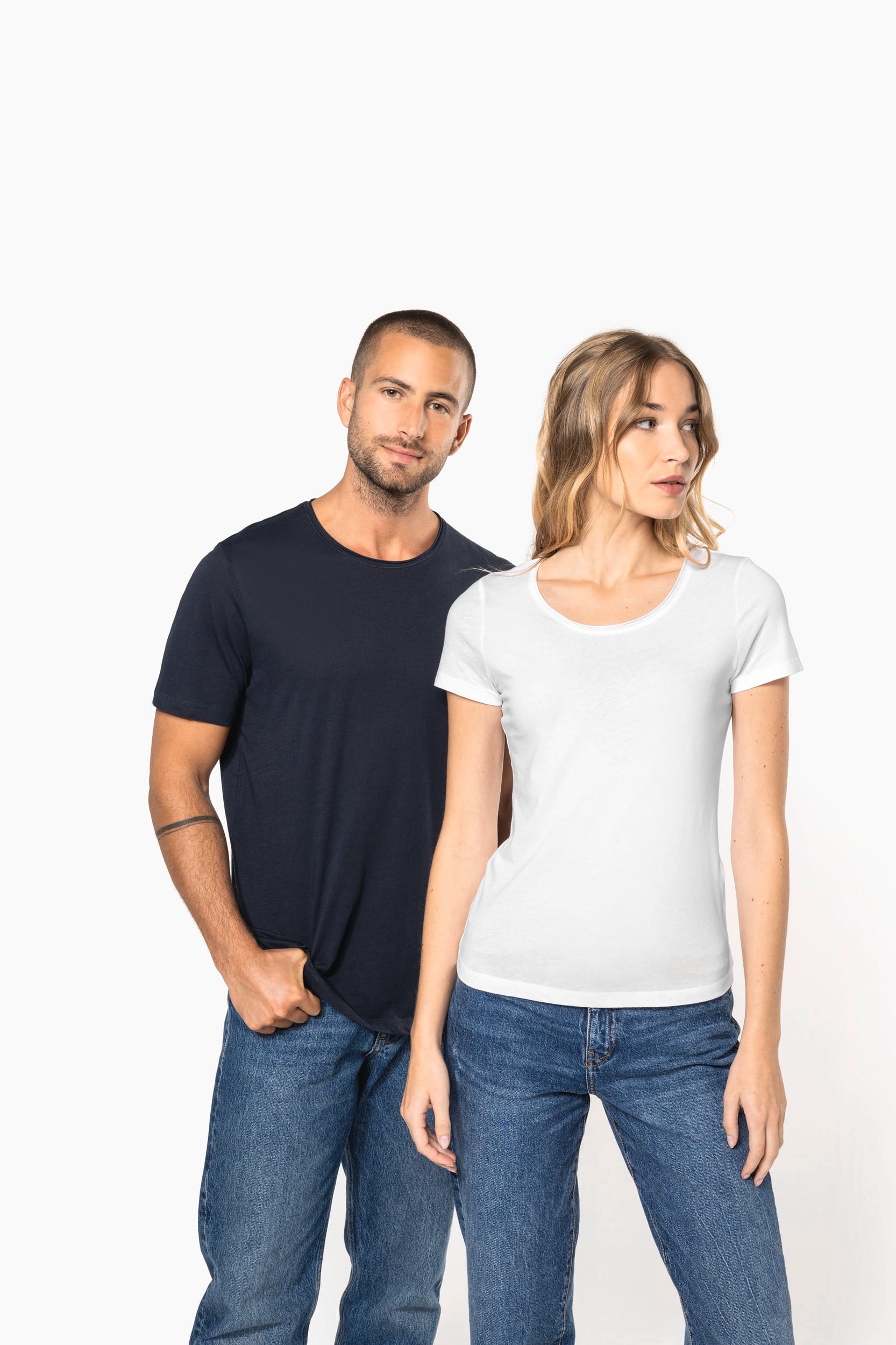 Damen T-Shirt mit kurzen Ärmeln aus Bio-Baumwolle und rohem Halsausschnitt - 110 g/m² - K399
