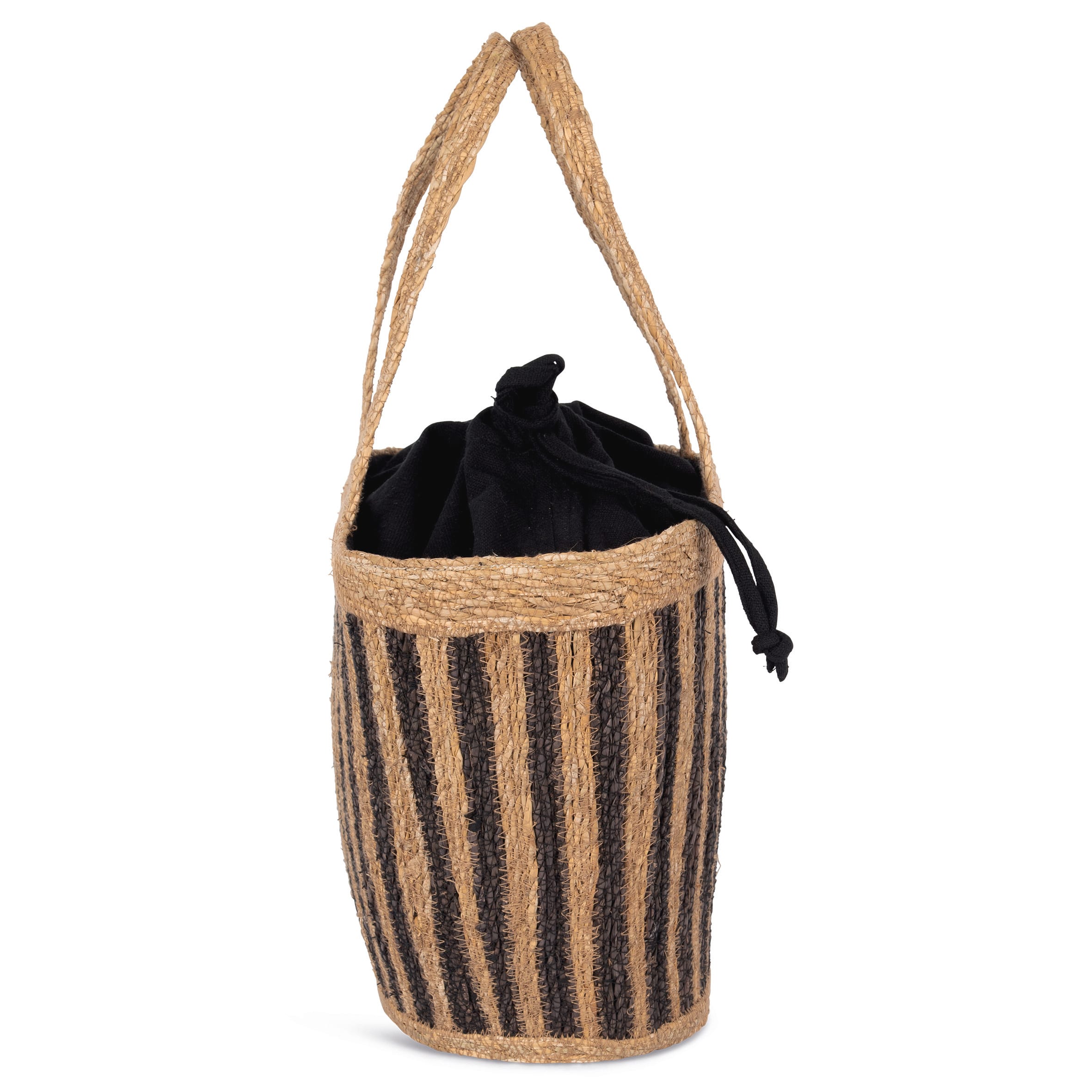 Striped Basket Bag with Drawstring in Seagrass - 26 L | KINS135