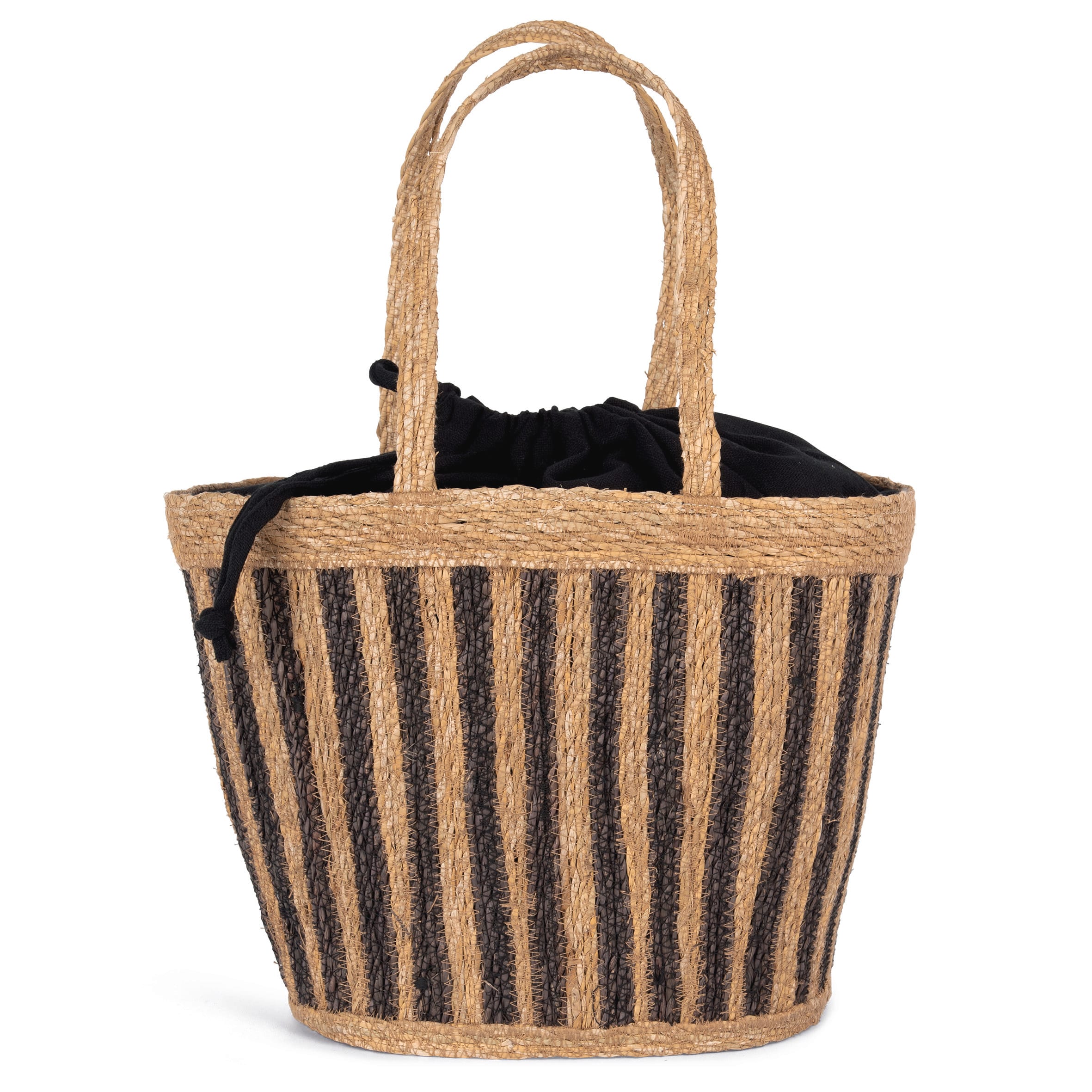 Striped Basket Bag with Drawstring in Seagrass - 26 L | KINS135