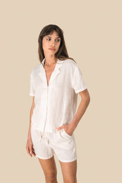 Spasso SP523 - Ladie's Linen Bowling Collar Short-sleeved Shirt