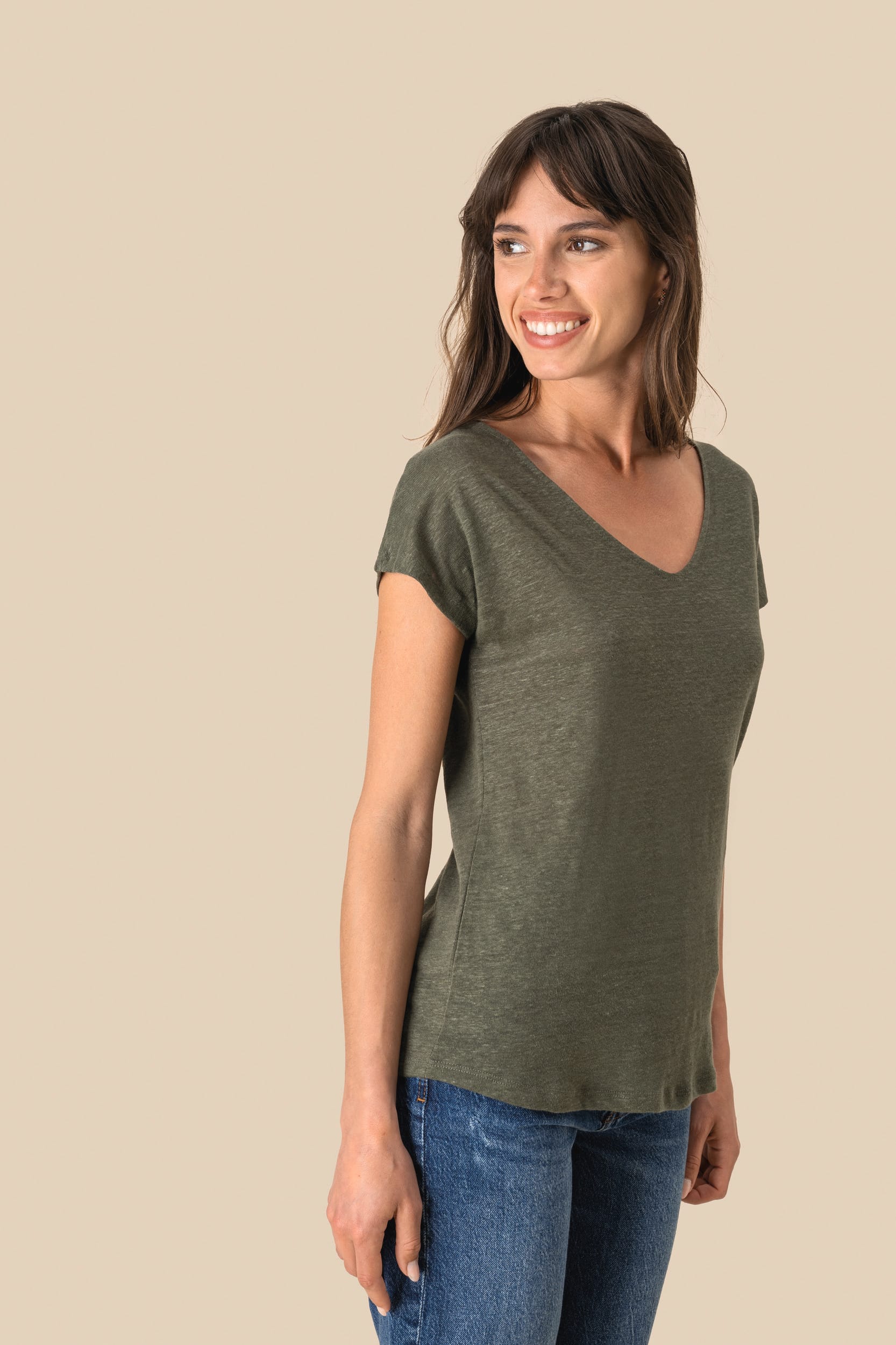 Spasso SP321 - Ladies' V-neck Linen T-shirt