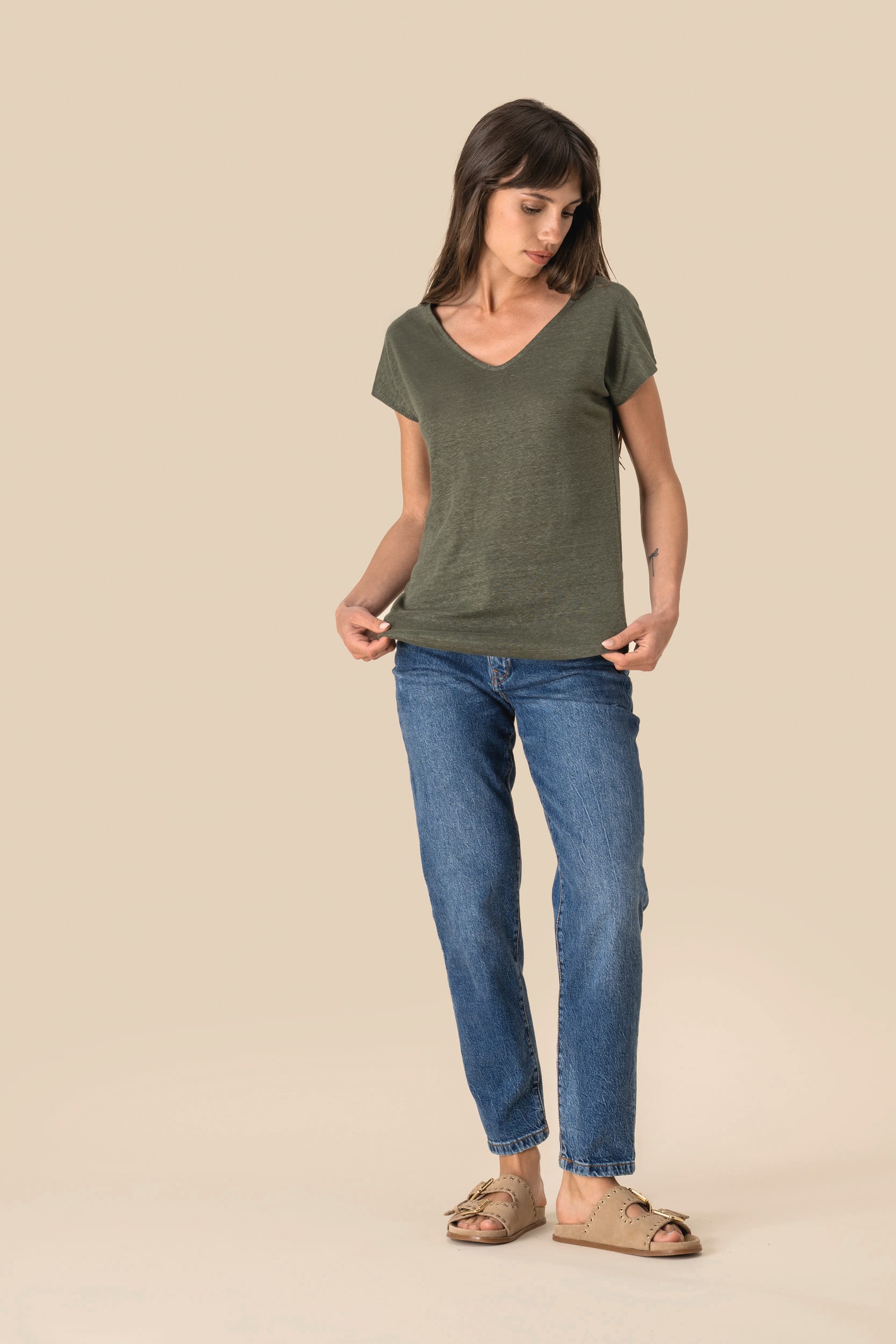 Spasso SP321 - Ladies' V-neck Linen T-shirt