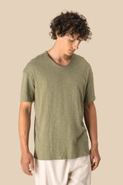 Spasso SP303 - Eco-friendly Men's Dropped Shoulders Raw Edge Collar Slub T-shirt