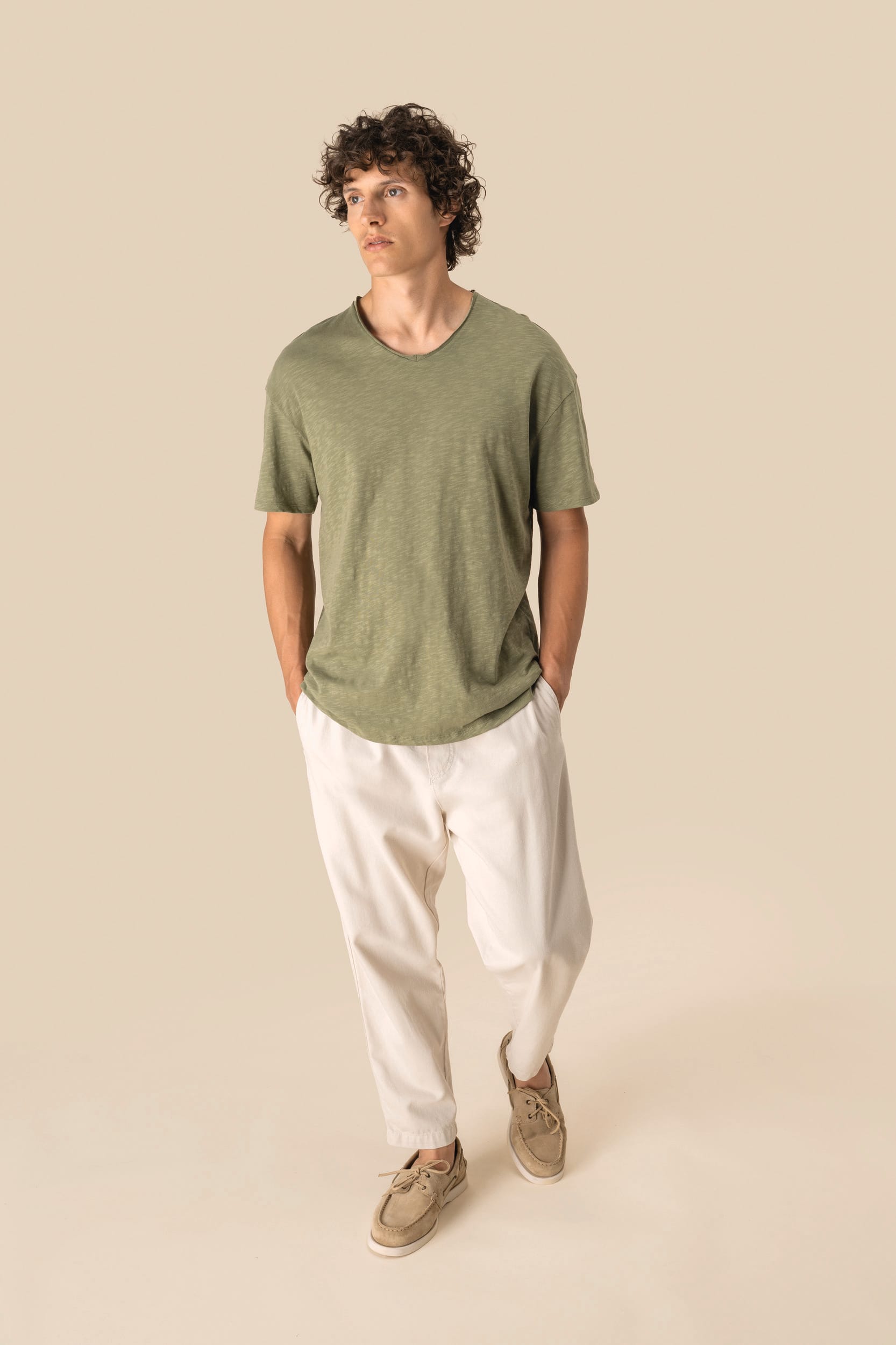 Spasso SP303 - Eco-friendly Men's Dropped Shoulders Raw Edge Collar Slub T-shirt