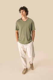 Spasso SP303 - Eco-friendly Men's Dropped Shoulders Raw Edge Collar Slub T-shirt