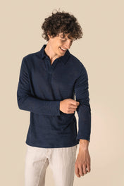 Spasso SP202 - Men’s Long Sleeve Linen Polo Shirt
