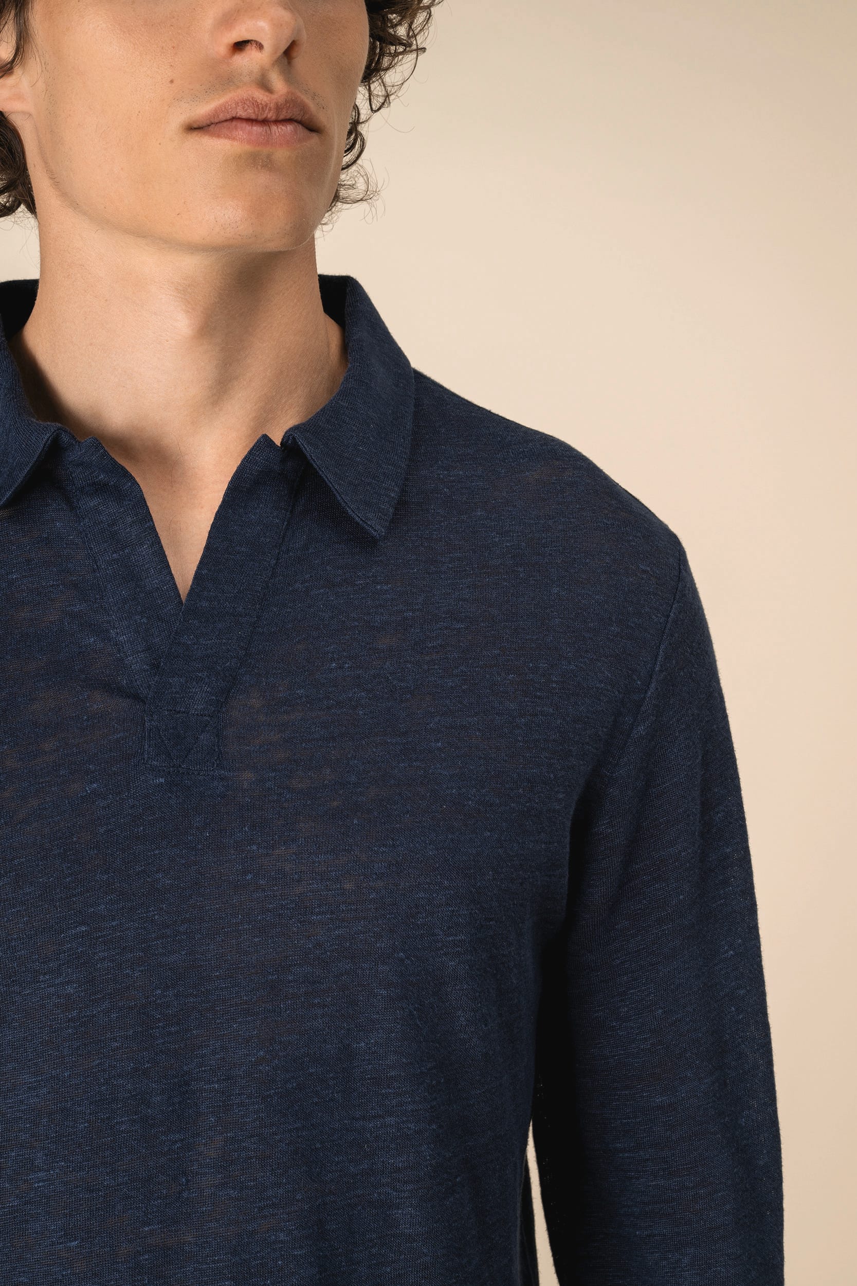 Spasso SP202 - Men’s Long Sleeve Linen Polo Shirt