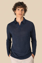 Spasso SP202 - Men’s Long Sleeve Linen Polo Shirt