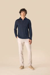 Spasso SP202 - Men’s Long Sleeve Linen Polo Shirt